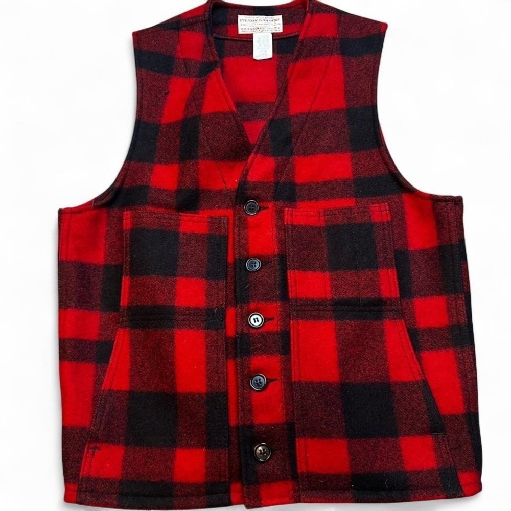 Filson Wool Mackinaw Vest Mens Size 38 medium Buffalo Plaid Lumberjack Red